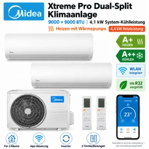 Midea Xtreme Pro WF Dual Split Klimaanlage 9000+9000 BTU WLAN R32 A++ Heizen Set