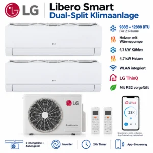 LG Libero Smart MU2R15 Dual Split Klimaanlage 9000+12000 BTU WLAN R32 Heizen Set
