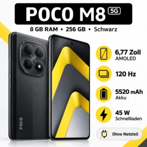 POCO M8 5G 256GB 8GB RAM Schwarz Smartphone 6,77 Zoll AMOLED 120Hz 50MP NFC Neu
