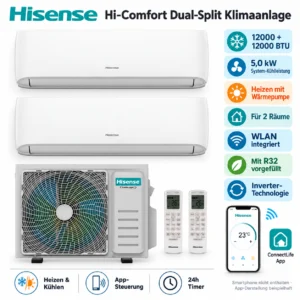 Hisense HiComfort Dualsplit Klimaanlage 12000+12000 BTU WLAN R32 Inverter Heizen